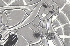 Saori é atingido no peito por uma flecha dourada de Tremmy de Sagita!