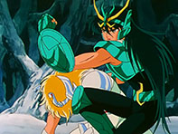 Shiryu de Dragão chega para salvar Hyoga de Cisne, que estava prestes a cair no golpe Couraça Ametista!